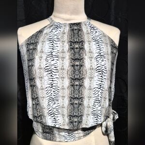 INC Black and White Patterned Halter Blouse